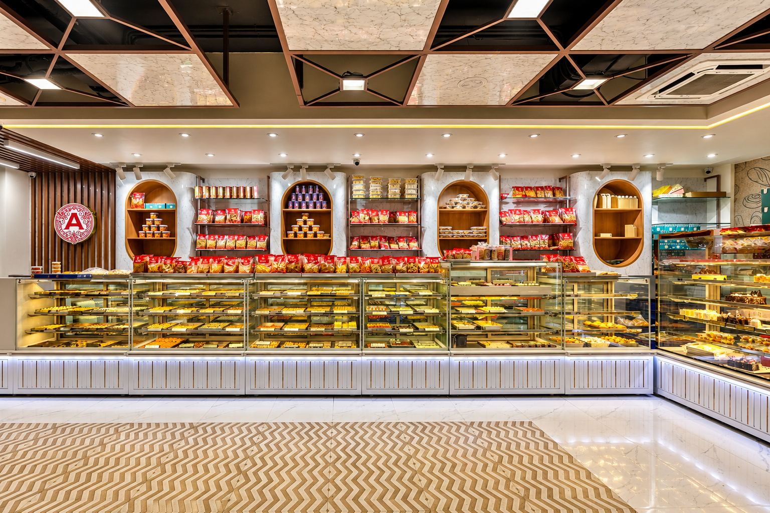 Apurva Sweets display counter and ceiling